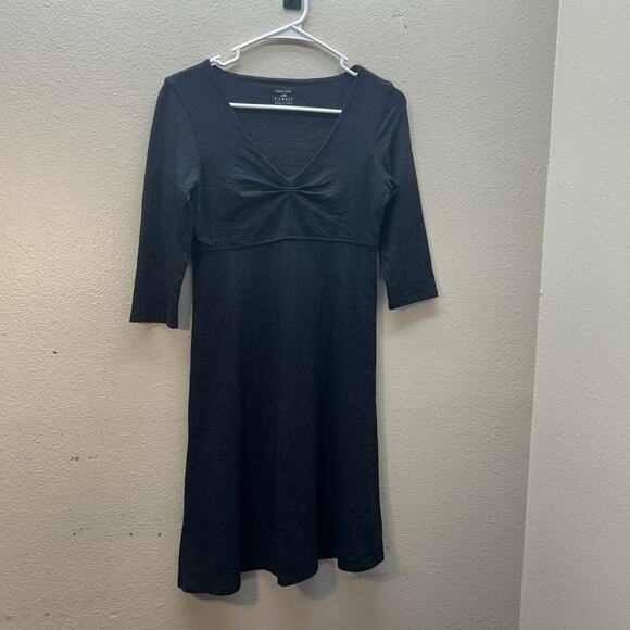 Horny Toad & Co Ruched Dress V Neck 3/4 Sleeves XS Lyocell Organic Cotton Mini - Picture 1 of 5